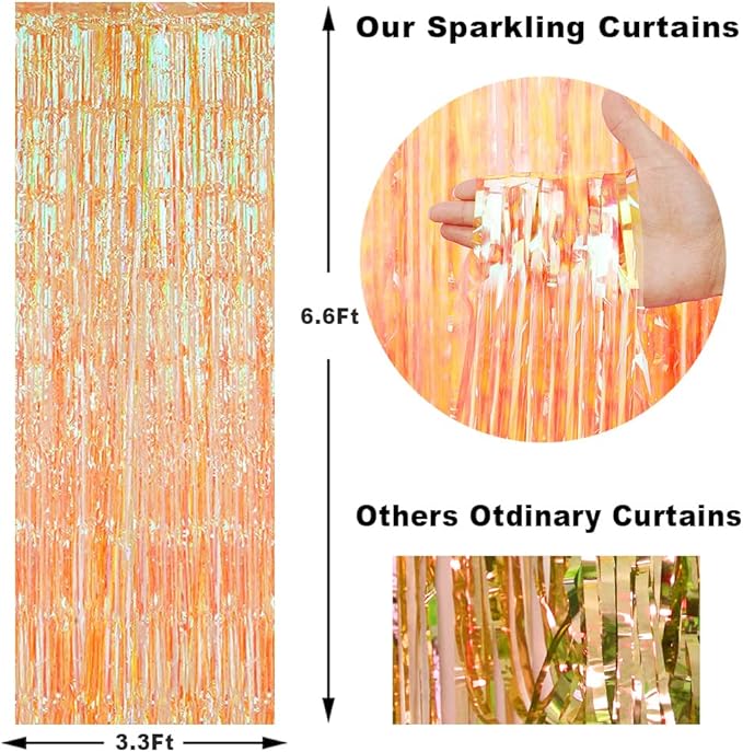 3 Pack Fringe Curtains Party Decorations,Tinsel Backdrop Curtains for Parties,Photo Booth Wedding Graduations Birthday Christmas Event Party Supplies (Transparent Orange)