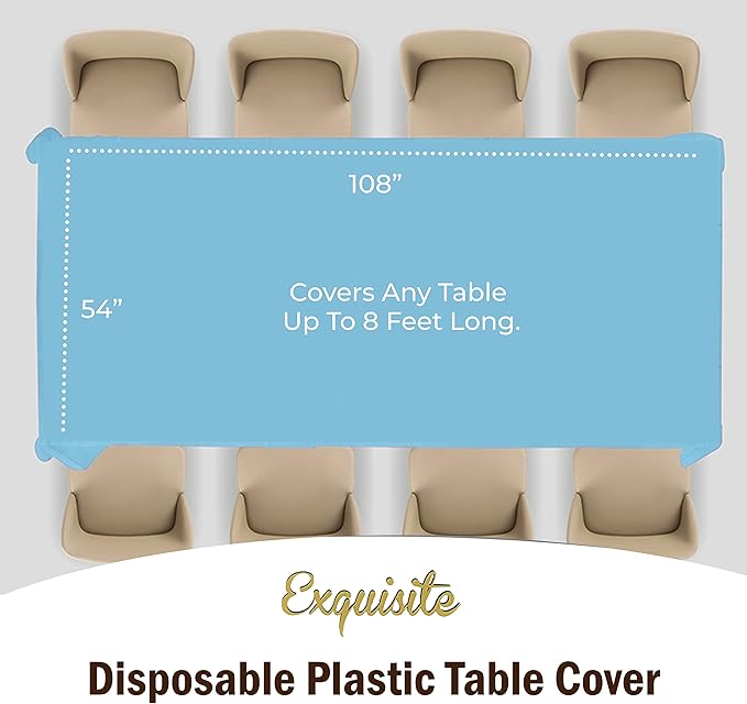 Exquisite Party Solids 6-Pack Premium Plastic Tablecloth 54in. x 108in. Rectangle Plastic Table Cover - Sky Blue