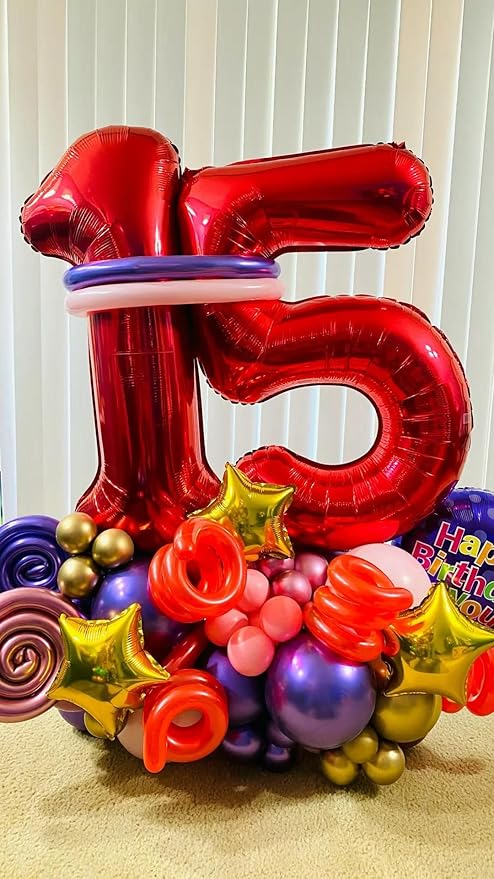 Red 5 Balloon, Number Balloon 40 Inch for Red Party Supplies, 5th Birthday Balloon Decorations, 5 Number Balloons, Number 5 Balloon