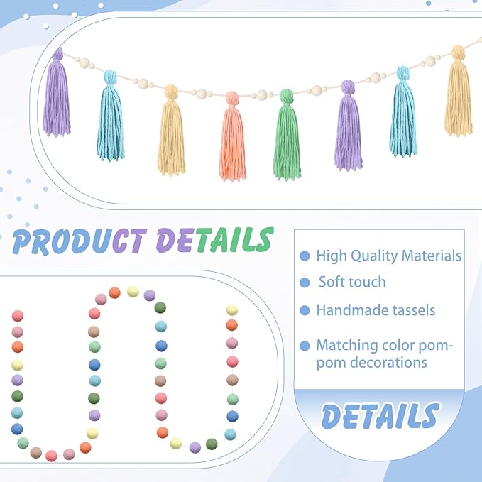 139 Pcs Felt DIY Custom Banner Kit Include 104 Letters 18 Swallowtail Flags 15 Pennants 2 Pcs Pom Pom Garland Tassel Pompom Decoration for Home Baby Shower Birthday(Pastel)