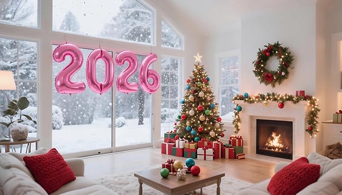 2026 Pink Number Balloons 40 Inch, Pink Party Decorations for Graduation, Decorations for the New Year's Balloon Party in 2026