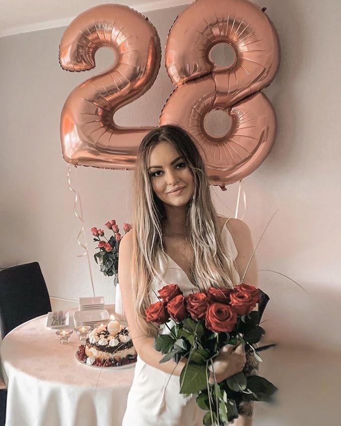 Balloons 8 Number, 40 Inch Rose Gold Big Birthday Decorations for Men, Balloons Decoration for Happy 8 18 28 80 Birthday, Wedding Anniversary, New Year, Halloween Party Decoration