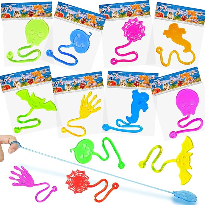 28 pcs Halloween Sticky Hands Toys for Kids, Skull Bat Ghost Pumpkin Styles Sticky Stretchy Toys for Goodie Bags, Pinata Fillers, Classroom Prizes Halloween Trick or Treat Party Favors