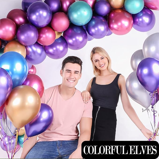 12 Inch 100 Pcs Latex Metallic Chrome Dark Purple Balloons Helium Shiny Thicken Balloons Party Decoration