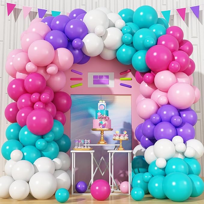 Pink Purple Balloon Arch Kit 130 Pcs Blue Purple Pink Party Balloons Garland Pastel Hot Pink Teal Purple White Latex Balloon for Girls Mermaid Birthday Baby Shower Wedding Party Decorations
