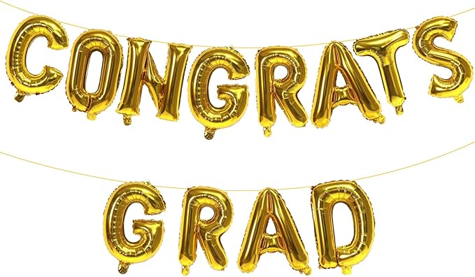 KALOR 16 Inch Gold Congrats Grad Banner Balloons, Gold Congrats Grad Letters Sign, Graduation Decorations 2026 for Graduation Party Decorations 2026