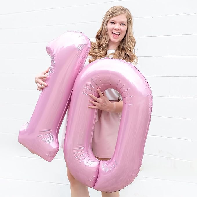 40 Inch Pink Number 0 Balloon, Light Pink Large 0-9 Birthday Balloons, Digital 0 Pastel Pink 0 Foil Balloons for Numbers 0/10/20/30/40/50/60/70/80/100 Year Old Birthday Anniversary Party Decorations
