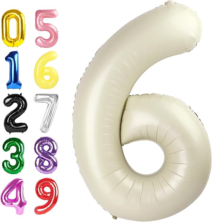 6 Balloon Numbers, 40 Inch Foil Big Balloon for Men And Women, Cream Balloons for 6, 16, 26, 60, 2026 Graduation, Birthday, Wedding Anniversary, Xmas, Thanksgiving Day, Party Supplies