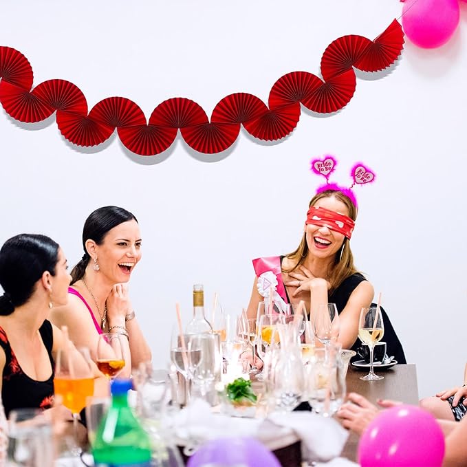 Weekgrat 3 Pack Wedding Paper Fans Garland 15.6ft Colorful Background Ceiling Hanging Decorations Paper Garland Decorations Set for Birthday Party Supplies 3D Bachelorette Party Decoration (Red)