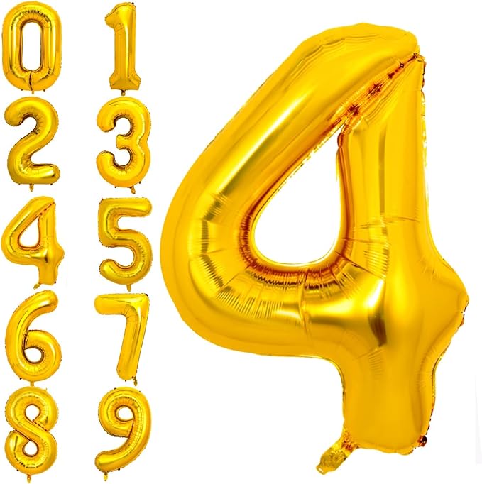 40 Inch Gold Large Numbers Balloons 0-9 Giant Jumbo Number 4 Digit 4 Helium Balloons, Big Foil Mylar Number Balloons for Boys Girls Kids Women Birthday Party Anniversary Supplies Decorations