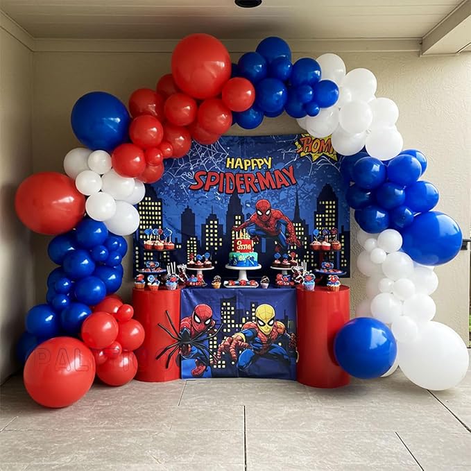Red White and Blue Balloon Arch Kit with Silver Star – Double-Stuffed Balloons in 5"/12"/18" for 4th of July, Graduation, Patriotic Birthday, Baseball Party Decorations