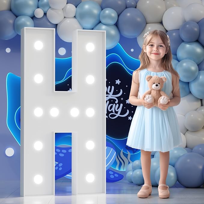 Big Marquee Light-up Letter Decorations: 4 Feet Tall Large Letters H Marry Me Proposal Gender Reveal Alphabet 4FT Sign Graduation Party Wedding Engagement Anniversary HOCO Decor Mosaic Balloon