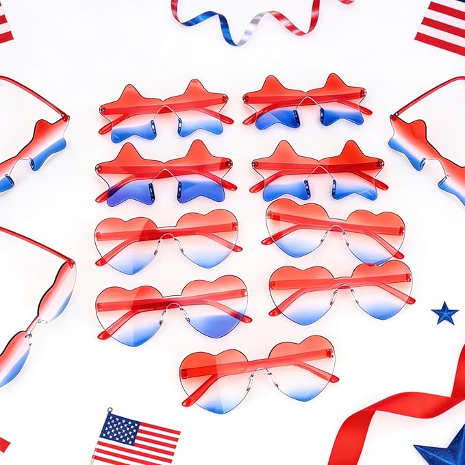 12 Pairs Star Sunglasses Bulk 4th of July Star Glasses Rimless Patriotic Fourth of July Star Shaped Party Sunglasses