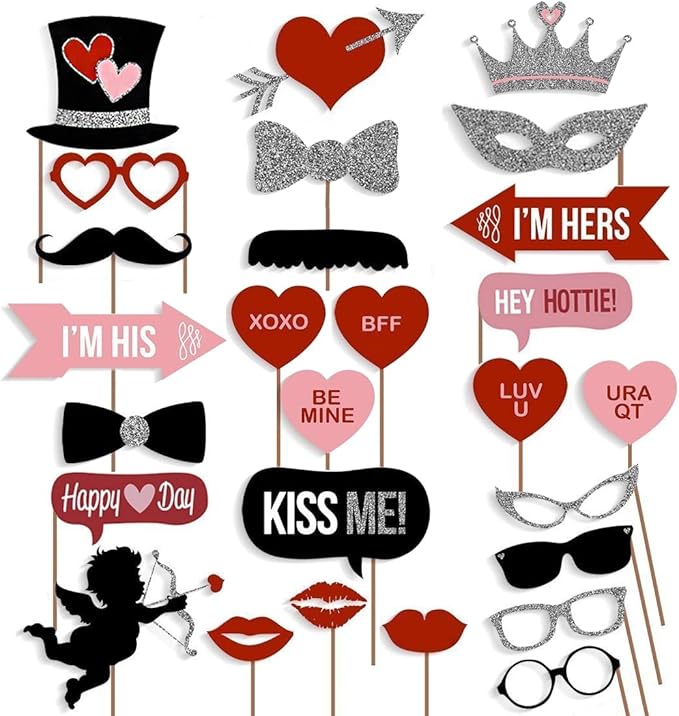 Valentine's Day Photo Booth Props Mustache on Stick Heart Angel with Sticks for Valentine's Day Wedding Bridal Party Supplies