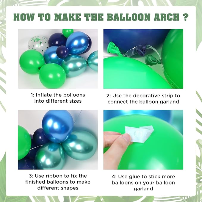 124pcs Blue and Green Balloon Arch Kit, Metallic Blue and Green Balloons with Confetti for Baby Shower Birthday Party Decoration