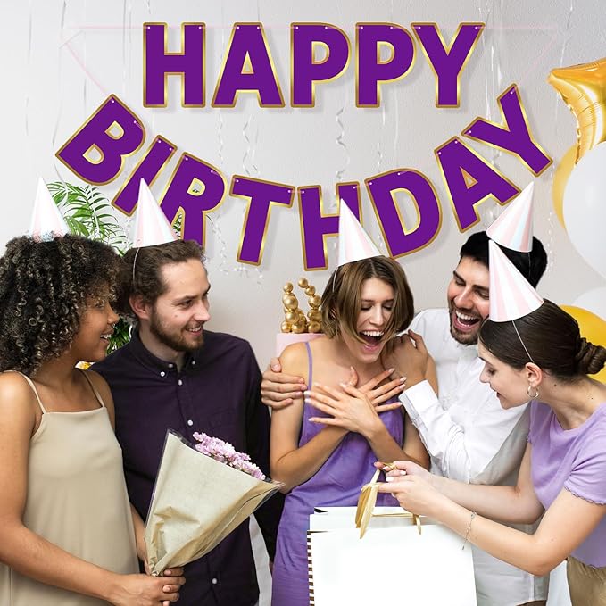 Happy Birthday Banner - 9ft Pre-Strung Happy Birthday Sign for Women, Men, Girls, Boys - No DIY Birthday Decorations & Party Supplies(Purple)