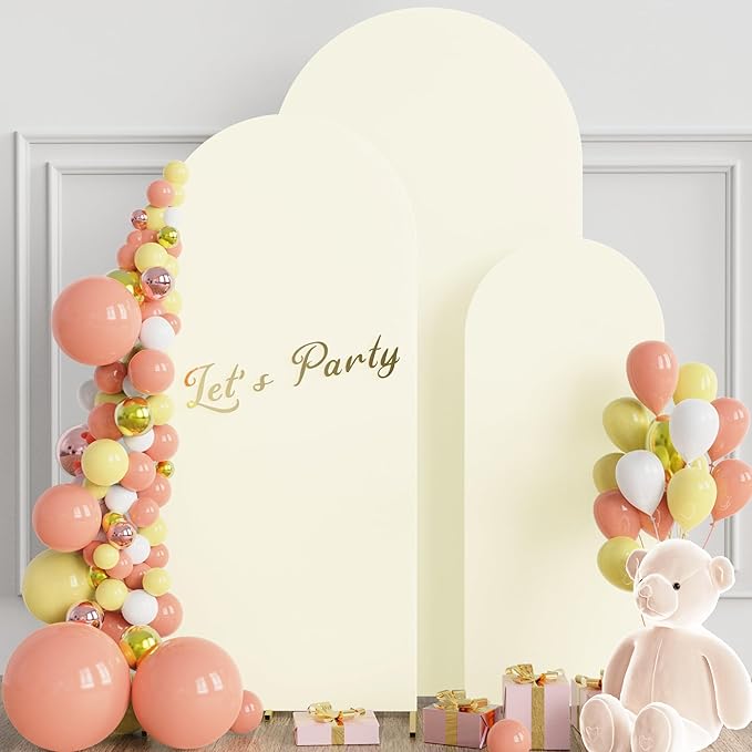 Wokceer Wedding Arch Backdrop Cover Set of 3 Spandex Fitted Wedding Arch Stand Covers for Round Top Chiara Backdrop Stands Cover for Birthday Party Ceremony Banquet Decoration 4ft,5ft,6ft Ivory