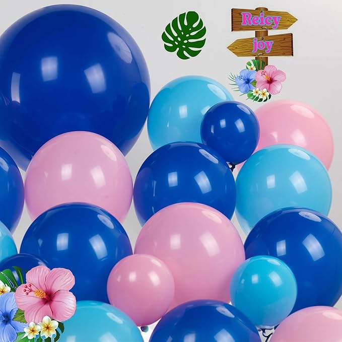 Pastel Blue and Pink Balloon Garland Arch Kit 132Pcs royal blue and baby pink Balloons for Summer Hawaii gender reveal Baby shower Hawaii cartoon halloween trunk or treat birthday party decorations