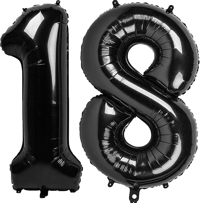 40 Inch Black Number 18 Digital Balloon,Jumbo Mylar Foil Helium Balloon for 18 Balloons for Birthday Party,Wedding Anniversary Party Decorations