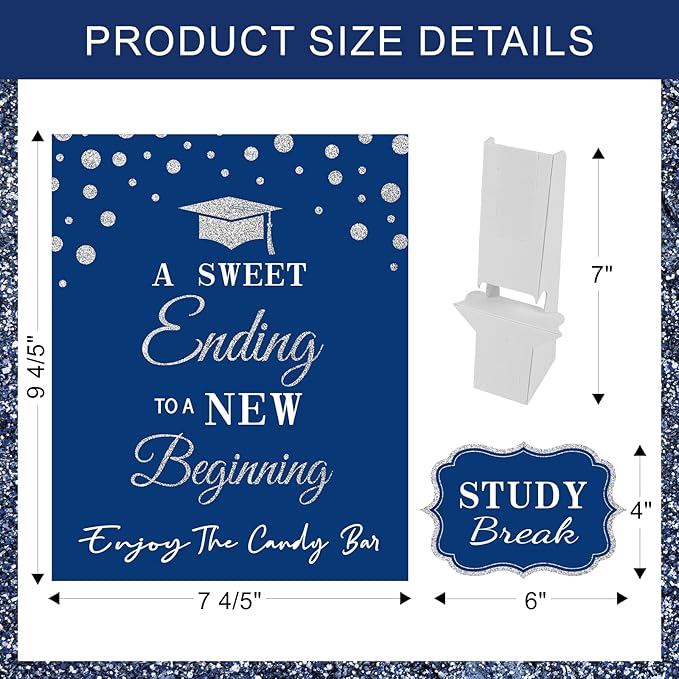Graduation Candy Buffet Labels for Grad Party Decorations, Graduation Candy Bar Dessert Food Label Signs Set, Class of 2026 Grad Parties Table Decor Supplies (Blue and Silver)