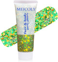 MEICOLY Gold and Green Face Glitter,St Patricks Day Accessories,Gold Hair Sparkle Self-Adhesive Halloween Body Glitter Makeup for Mardi Gras Carnival Irish Festival Party