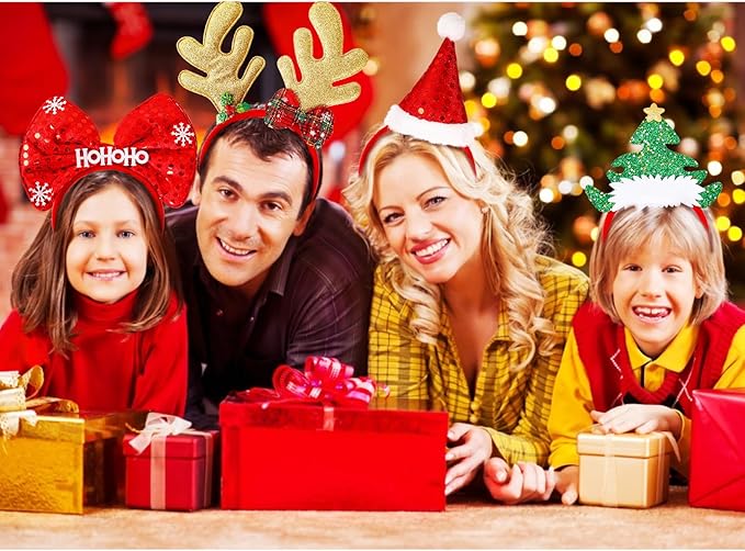MGparty 12 Pieces Christmas Headbands Christmas Parties Favors Decoration Supplies Xmas Gifts Photo Booth Xmas Tree Snowman Reindeer Antlers Santa Hat