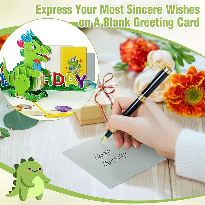 FaCraft Dinosaur Musical Birthday Cards for Kids - Music & Light 3D T-Rex Handmade Pop Up Birthday Cards with Envelope, Blank Insert, Gift for Boys Girls Son Grandson Toddler Nephew 1 2 3 4 5 Year Old