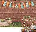 Happy Easter Backdrop Spring Rabbit Carrot Green Grass Eggs Baby Shower Backdrop Brown Wooden Wall Easter Party Decoration (8x6ft)