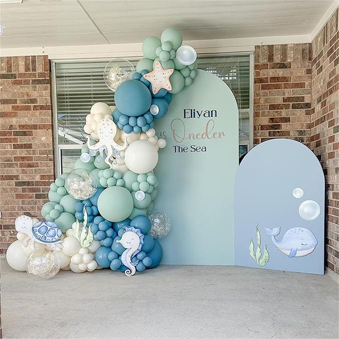 Under The Sea Balloons, 35PCS Dusty Slate Blue and Green Balloons, Baby Light Green Sand White Latex Balloon for Kids Boys Under The Sea Ocean Themed Baby Shower Birthday Party Decorations Supplies