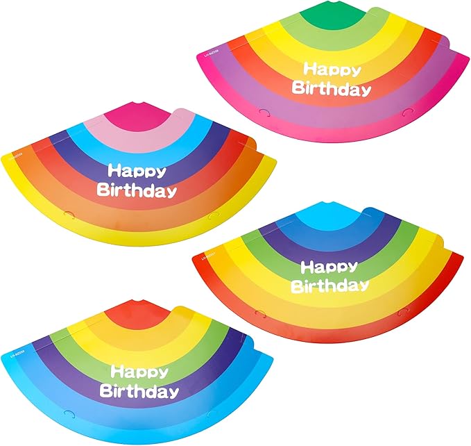 Azude Rainbow Party Hats for Kids and Adults, 12 Pack Happy Birthday Cone Hats with Metallic Foil Text, Sturdy 250gsm Paper Birthday Caps for Boys Girls & Classroom Celebrations, 7.9 Inch