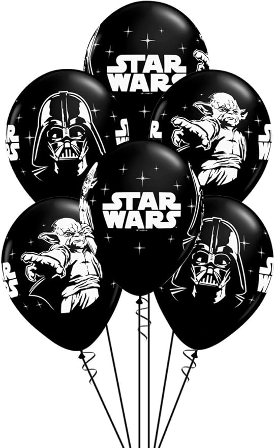 Qualatex Star Wars Biodegradable Latex Balloons Onyx Black with White Prints All-Around of Darth Vader and Yoda, 11-Inch Round (12-Units)