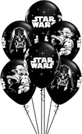 Qualatex Star Wars Biodegradable Latex Balloons Onyx Black with White Prints All-Around of Darth Vader and Yoda, 11-Inch Round (12-Units)