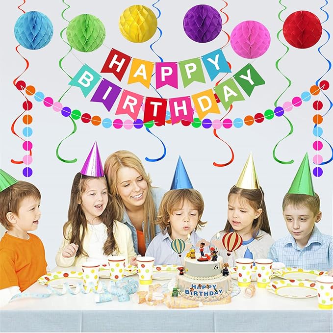 Rainbow Birthday Decorations, Colorful Happy Birthday Banner, happy birthday decorations for Girls Women Party Decorations