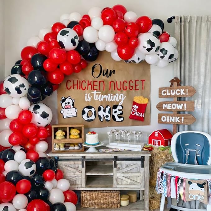 Cowboy Balloons Arch Kit- 150pcs Red Black White and Cow Print Balloons for Rodeo Themed Cowboy Cowgirl's Birthday Party Decorations - Farm Animal Party Supplies