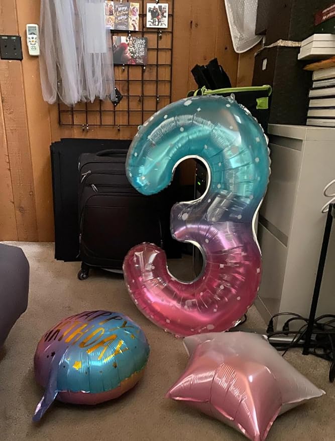 Numbers Balloon 3, 40 Inch Large Pink Purple Blue Balloon for Three Year Old Birthday Decor, 3 13 30 31 Birthday Party Decorations for Wedding Supplies