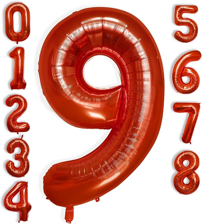 40 Inch Large Red Number Celebration and Decoration Balloon for Birthday Parties, Graduations, Anniversaries, Weddings, Photo Shoots, Special Events - Helium Foil Mylar (Red Number 9)