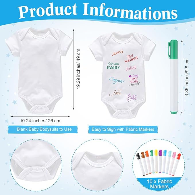Qunclay 12 Pcs Baby Shower Game Decor with White Unisex Bodysuit Wooden Sign Tabletop Decor and Marker for Guests(Elephant)