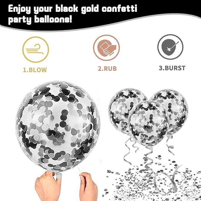 Black and Silver Confetti Balloons, 60pcs 12 inch Silver Metallic Chrome Latex Balloons and Black Latex Balloons for Birthday Wedding and Graduation Party Decorations