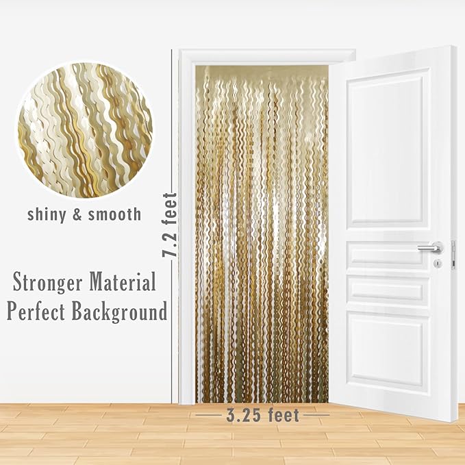 GOER Metallic Tinsel Foil Fringe Curtains Party Photo Backdrop Party Streamers for Birthday,Graduation,New Year Eve Decorations Wedding Decor (Champagne Gold,5 Packs)