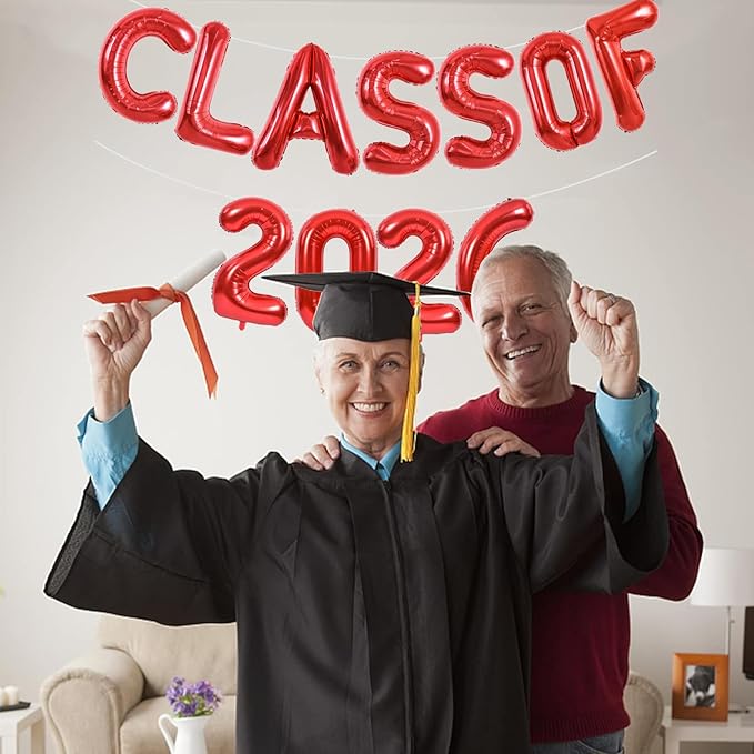 TONIFUL Red Class of 2026 Graduation Balloon Banners Foil Balloons Decorations 2026 Congrats Grad Balloons for Class of 2026 Congratulation Graduations Party Supplies