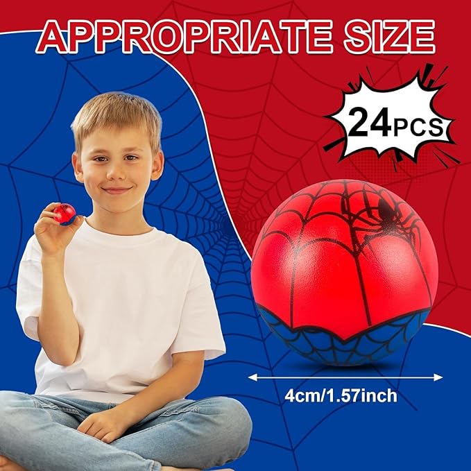 24 Pcs Spider Party Favors Stress Balls,1.57" Fidget Sensory Toys for Kids Birthday Decorations, Goodie Bag Stuffers, Carnival Gifts, Classroom Prizes & Valentines Gifts