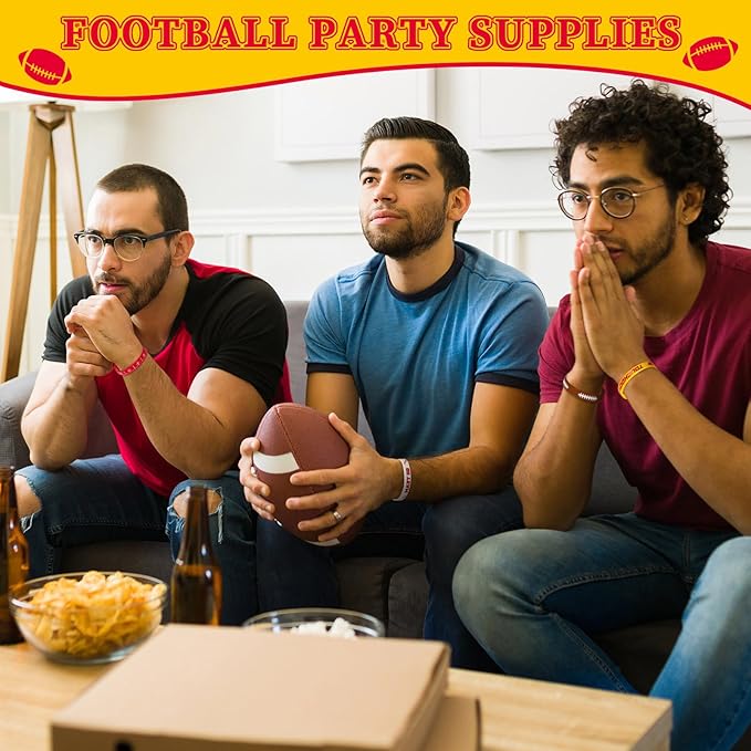 Deekin 32 Pcs Football Wristband Silicone Bracelets Football Party Favor Bracelet Motivational Rubber Bracelets for Men Women Fan Party Favors Sport Theme Birthday Supplies Gifts(Bright)