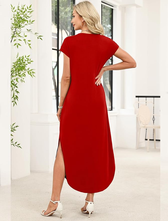 WIHOLL Summer Dresses Cap Sleeve Crewneck Maxi Long Casual Dress with Pockets Beach Vacation Sundresses 2026 Trendy