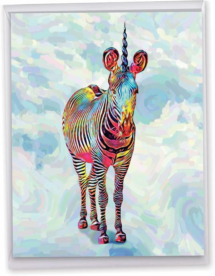NobleWorks Jumbo Birthday Greeting Card From Us 8.5 x 11 Inch with Envelope (1 Pack) Oversize Jumbo Bday Zebra-corns-Forward J10312CBDG-US