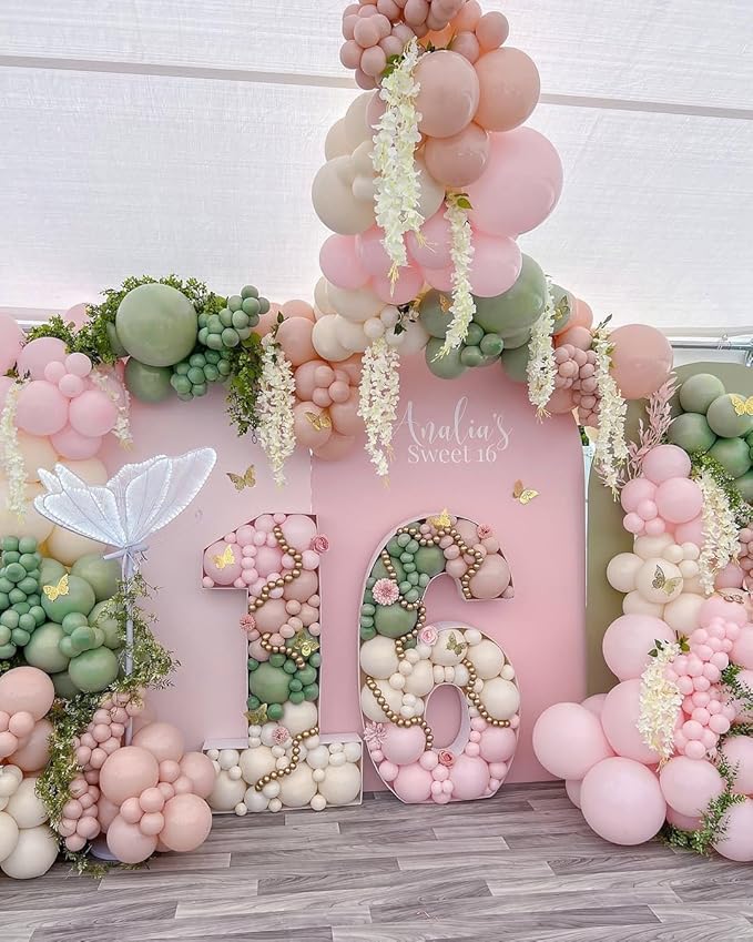 Sage Green Pink Balloon Arch Kit-144pcs Sage Green Pastel Pink Sand White Chrome Gold and Confetti Latex Balloon Garland for Girl Baby Shower Wedding Birthday Jungle Safari Woodland Party Decorations