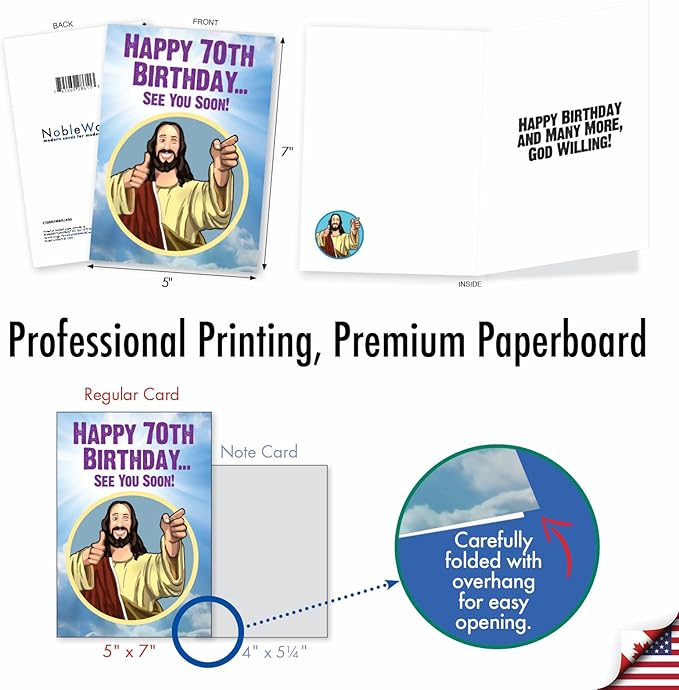 NobleWorks Humorous 70th Milestone Birthday Paper Card with 5 x 7 Inch Envelope (1 Card) See You Soon - 70 C10007MBG