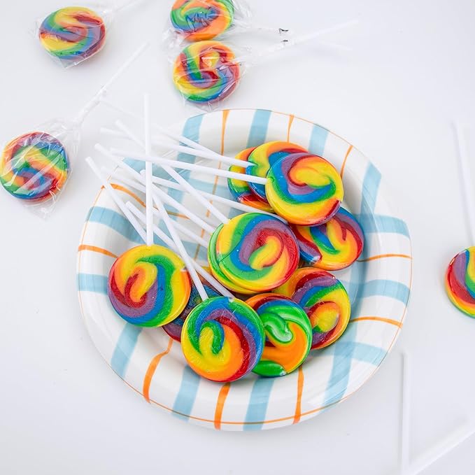 Swirl Rainbow Lollipops Individually Wrapped Bulk Suckers for Kid's Birthday, Swirl Candy Lollipop for Party Favors & Goodie Bags, Raspberry Flavor 30 Pack