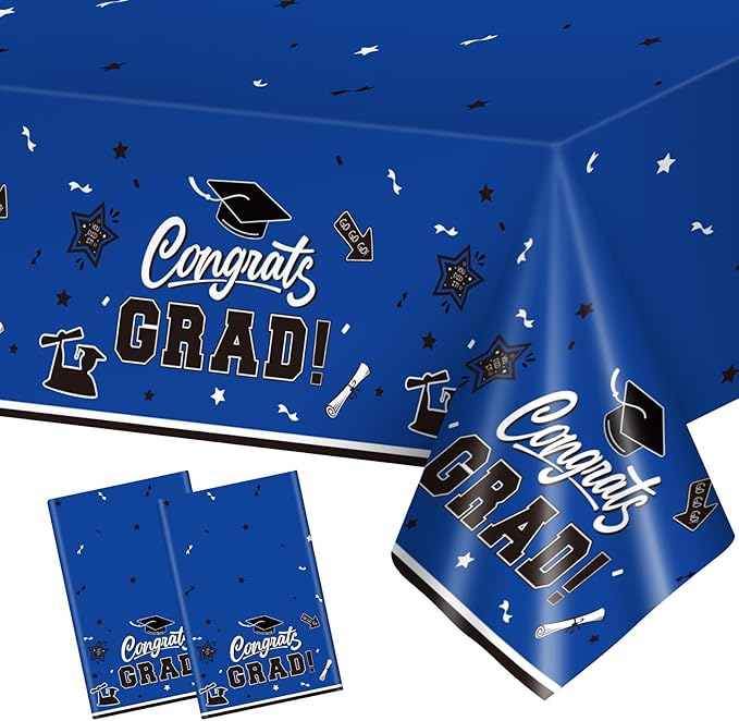 2 Pack Graduation Tablecloth - Congrats Grad Table Cloths, Plastic Disposable Rectangle Blue Class of 2026 Table Cover for Graduation Tables Decorations Party Decor Supplies Favors,108 x 54 Inch