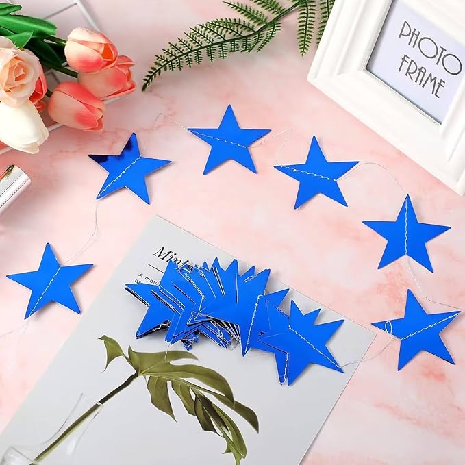 Blue Glitter Star Garland Hanging Decorations, Streamer Bunting Banner Decorations,65 Feet, Twinkle Star Backdrop for Graduation, Birthday, Wedding, Christmas Party, New Year(Blue)