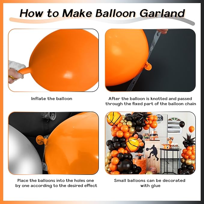 Basketball Balloon Arch Kit, 111pcs Orange and Black Silver Balloons Garland Kit with Explosion Star Balloons, Sports Balloon Kit for Boys Birthday Baby Shower Sports Theme Decorations Supplies